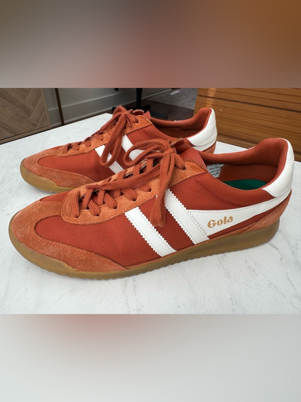 Gola Men's- “Tornado” - Rust Orange Canvas & Suede Sneakers, size 11.5